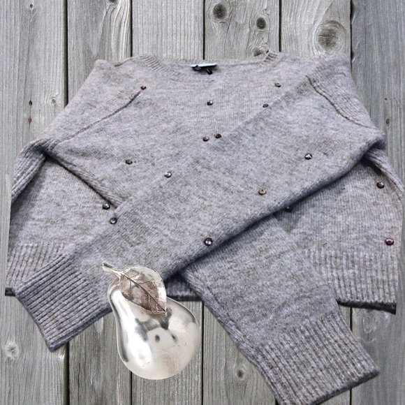 SEE VIDEO!!! โจ๐โจ SPARKLE!! Pretty Noisy May Grey Rhinestone Crop Sweater - Picture 7 of 17